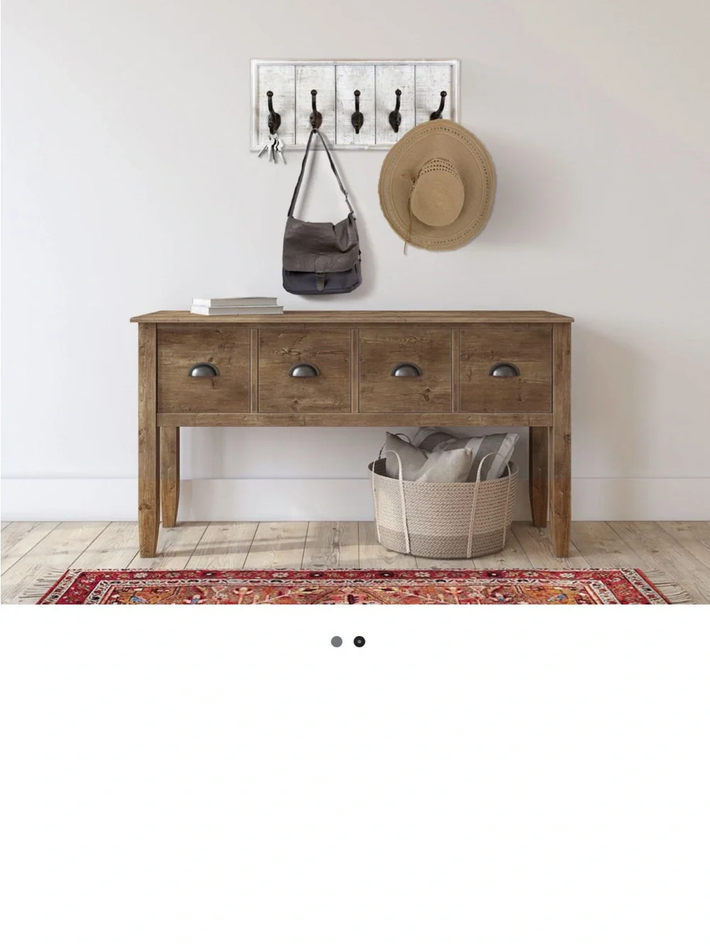 Belle Maison Distressed White Wood Wall Hook Rack with Black Hooks
